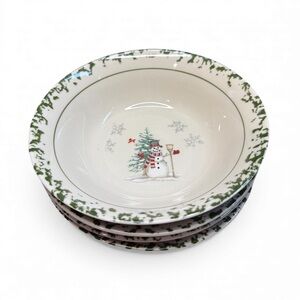 Stoneware Snowman Winter Bowls set of 4